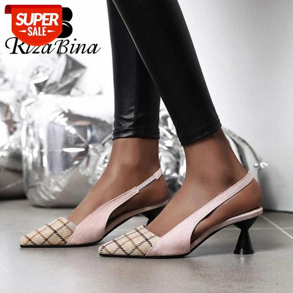 

rizabina women pumps shoes fashion slip on shallow mouth shoes women special heels mixed color pointed toe footwear size 32-48 #xc2i