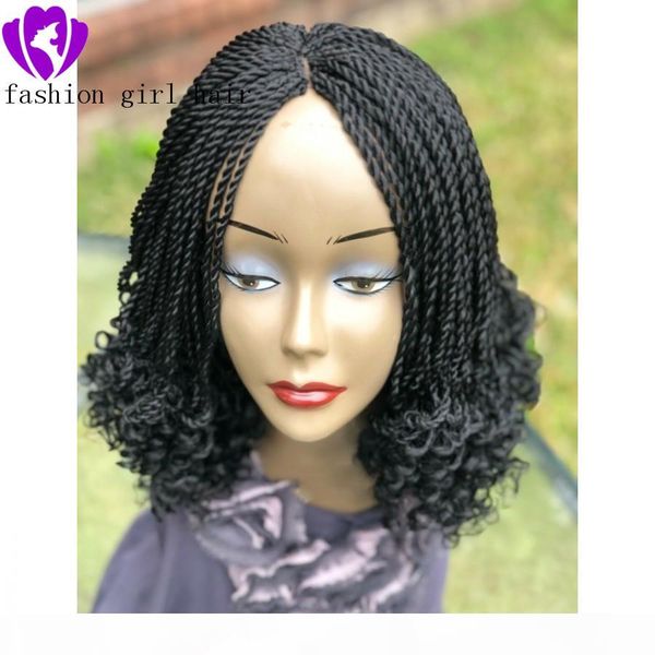 

14inch black braided kinky twist wig handmade short braided wig for black women. micro twist full lace front wig natural hairline