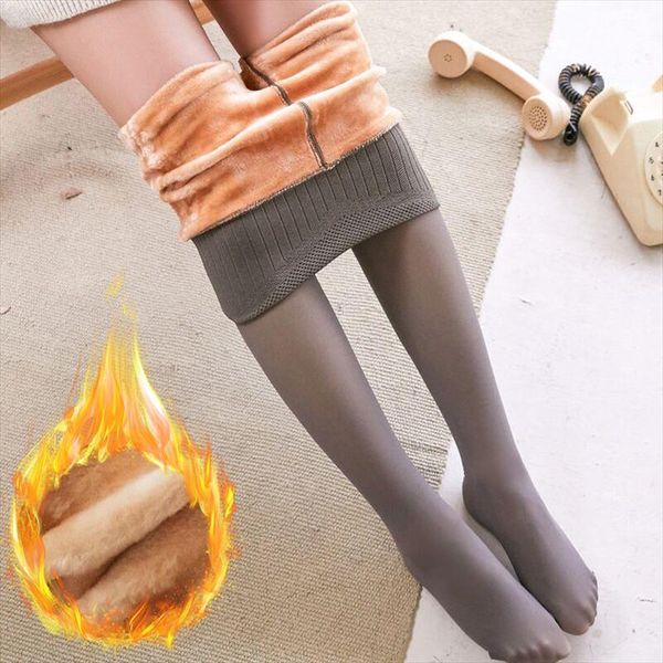 

зима теплая толстые гетры женщин сексуальный высокой талией полупрозрачный plus velvet леггинсы для женщин цвет кожи легинсы, Black