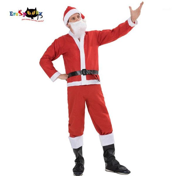 

eraspooky 2018 red santa claus costumes adults christmas costume men carnival new year fancy dress xmas set cosplay hat1, Black;red