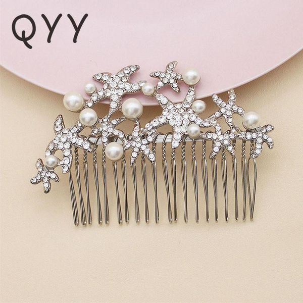 

qyy 2019 starfish pearls волос гребень люкс ювелирная мода свадебные расчесывают аксессуары для волос зажимы bridal головной убор для женщин, Silver