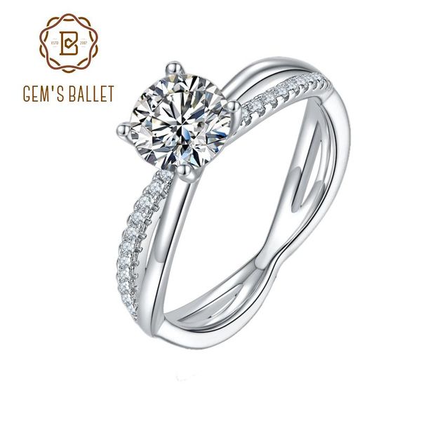 

cluster rings gem's ballet 925 sterling silver moissanite twist ring 1ct vvs1 diamond promise for women fine jewelry, Golden;silver