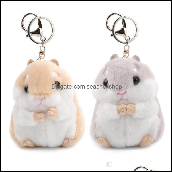 

key rings cute soft plush cartoon animal keychain small hamster toy doll keyring stuffed mouse pendant key chain women bag charms trinket dr, Slivery;golden