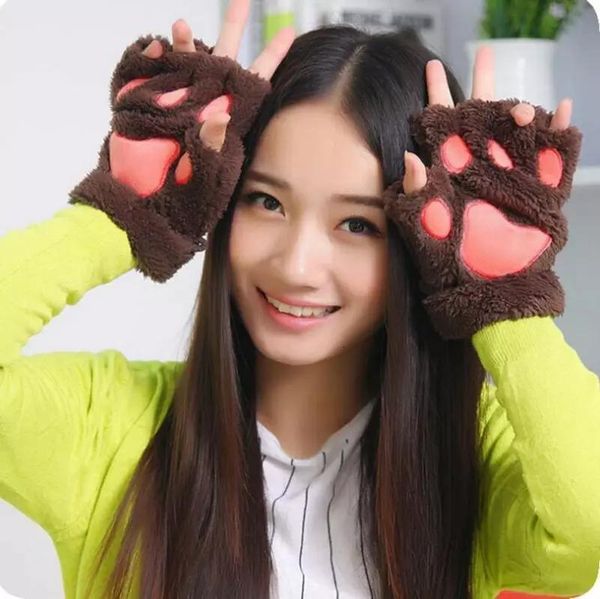 

mittens short fingerless bear cat plush paw claw finger glove soft half cover gloves epacket free