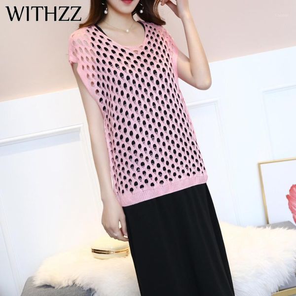 

withzz loose plus size hollow blouse spring summer net shirt sun protection shirt ladies knitted 1, White;black