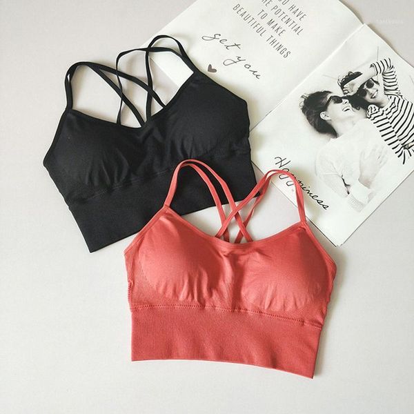 

gym clothing seamless sports bra running back cross strappy beauty yoga with removable pads brassiere sport woman fitness actio1, White;black