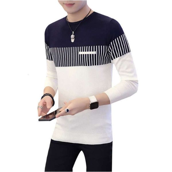 

fashion autumn winter block patchwork o neck long sleeve knitted blouse casual warm men's sweater8uy, Black