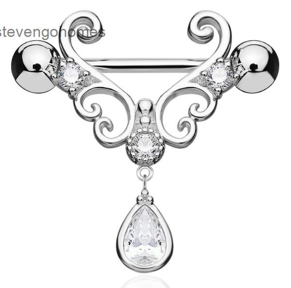 

nipple water drop nail pendant popular zircon milk ring puncture jewelry, Golden;white