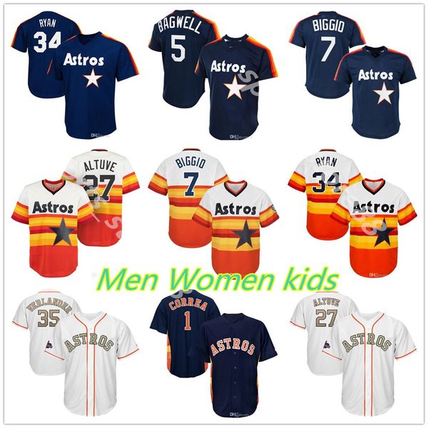 

houston men women kids 27 jose altuve justin verlander george springer nolan ryan 7 craig biggio jeff bagwell 2 alex bregman baseball jersey, Blue;black