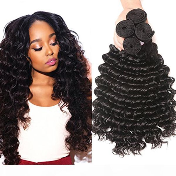 

grade 7a 10-28 inches deep wave hair weaves 4 bundles full head brazilian wavy hair natural 1b color human hair extension bundles weave, Black;brown