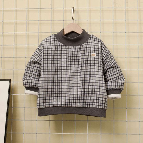 

check color contrast korean winter round 2020 neck long sve pullover sweater cartoon children's wear, Black