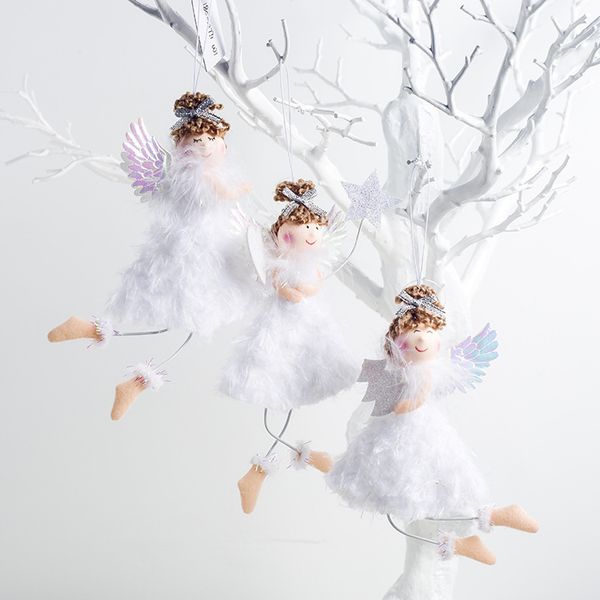 

cute new year cartoon christmas decorations creative plush angel girl pendant white wool doll ornaments xmas tree hanging decor