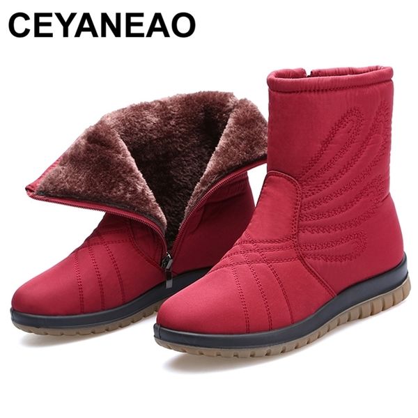 

ceyaneao new women luxury waterproof boots mar ankle boots new autumn winter embroider womens motorcycle boots e764 y200915, Black