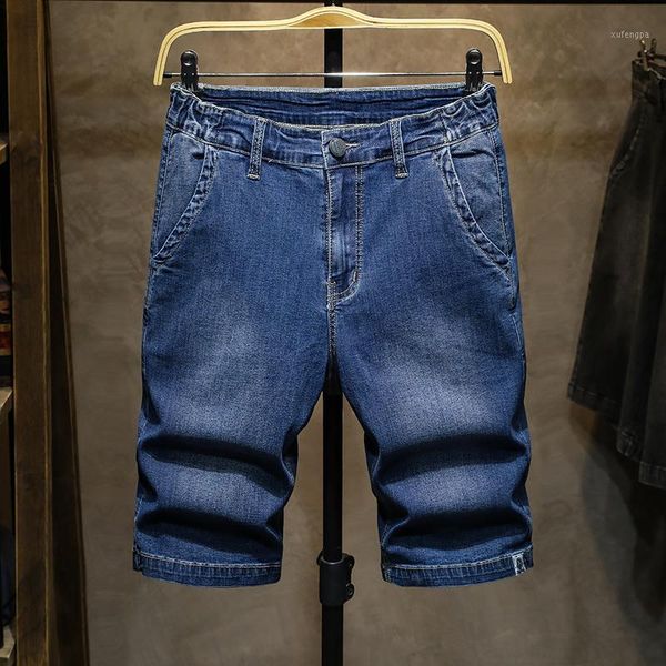 

plus zise 42 44 46 men straight short jeans classic style fashion casual stretch thin denim shorts male brand clothes black blue1, White;black