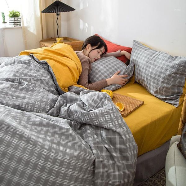 

bedding sets japanese-style washed cotton four-piece set simple double fight solid color bed sheet quilt cover set1