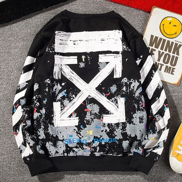 

guochao dff white autumn and winter couple's round neck coat sweater star sky slash men's korean version of sweater fashion brand, Black