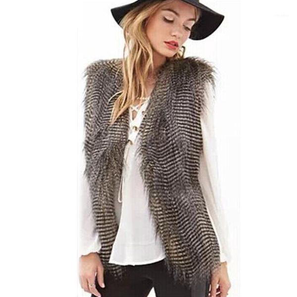

2017 women autumn winter faux fur peacock vest sleeveless coat outerwear long hair plus size jacket waistcoat chalecos mujer1, Black