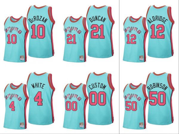 

san antonio spurs men david robinson demar derozan tim duncan patty mills 2020 reload hardwood classics custom jersey, Black