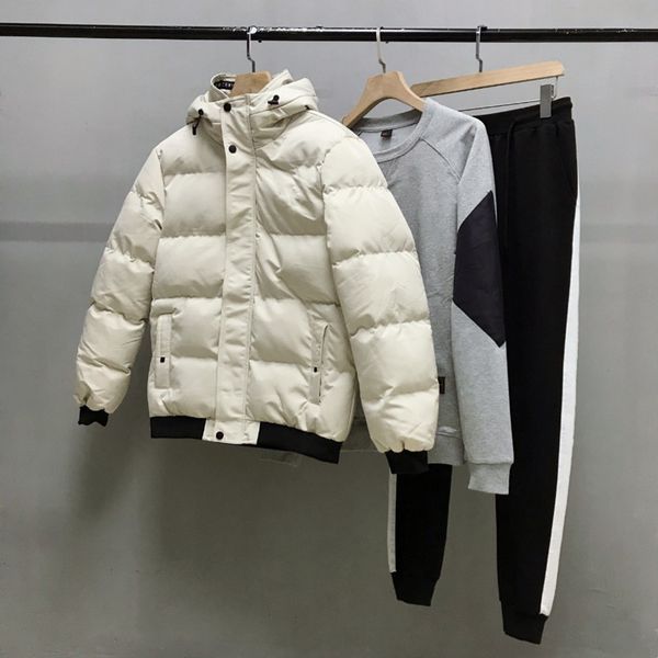 

autumn and winter fashion men's cotton three-piece jacket sweater and trousers fried warmth wild outdoor trend suit pm270, Gray