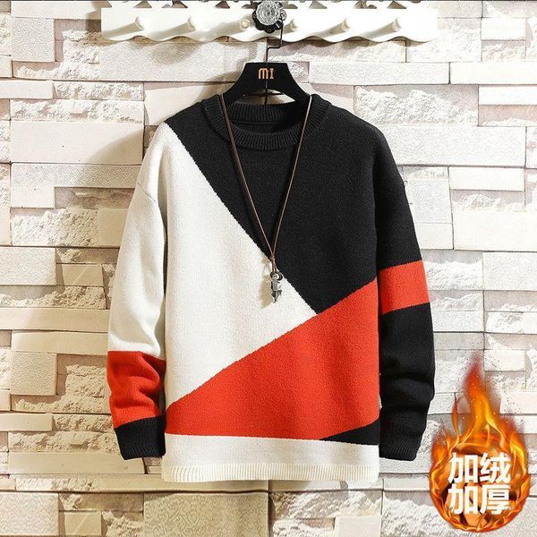

men's autumn and winter korean sweater plus velvet thickening bottoming shirt loose plus fat size fat sweater1, White;black