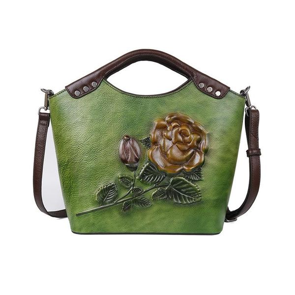 

vintage genuine leather embossing flower shoulder bag ladies small handbags mini tote bag real leather crossbody for women