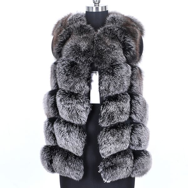 

spring 2021 new real fox skin sleeveless women's waistcoat winter gilet outdoors leather jacket mien, Black