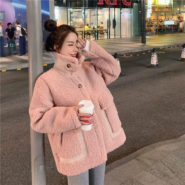 

2021 new autumn winter thicken warm teddy faux fur coats women casual fashion overcoats female loose turn-down collar coats b108, Black