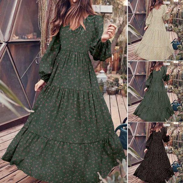 

zanzea women maxi long dress 2020 fashion ladies ruffle vestidos casual solid robe femme autumn puff sleeve sundress plus size, Black;gray