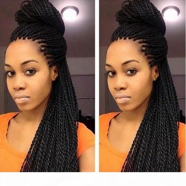 

selling high density braided lace front wigs box synthetic fiber wigs thick full hand twist synthetic hair micro havana twist wigs, Black