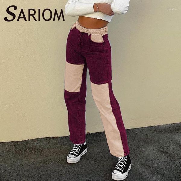 

corduroy brown patchwork jeans grunge aesthetic high waist straight leg pants boyfriends mom y2k distressed joggers ropa vintage1, Blue