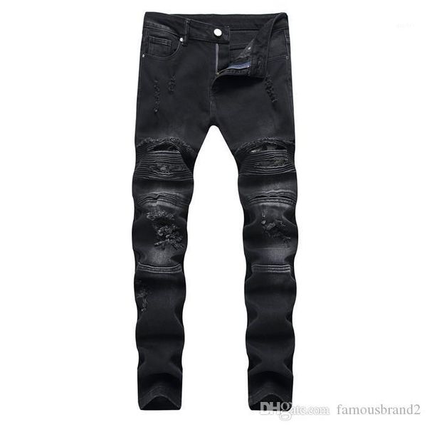 

straight pencil casual apparel mens fashion designer jeans button fly zipper hole summer spring homme clothing, Blue