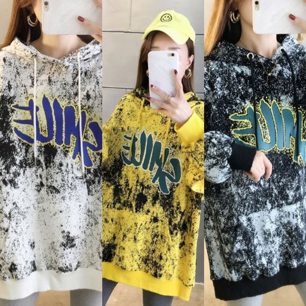 

wcvle 2020 осени и зима новый граффити напечатаны письма свитер размер свободного капюшона большого стиль середина длина верхняя для корейск, Black