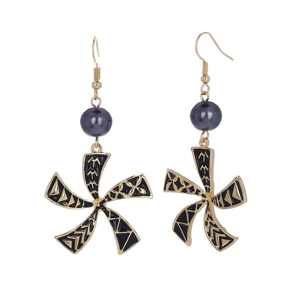 

earrings of fashion jewelry vintage black pearl drop earrings trendy enamel large flower dangle jewelry hawaiian earring for gifts, Silver