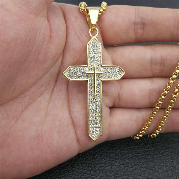 

pendant necklaces hip hop iced out bling big cross pendants for men stainless steel christian jewelry religious drop xl1136, Silver