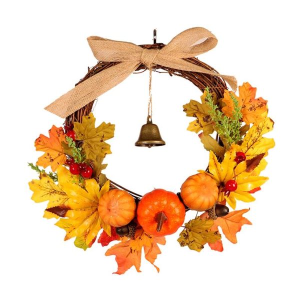 

harvest wreath artificial pumpkin berries with bell for wall decor hanging ornament autumn christmas thanksgiving harvest wreath