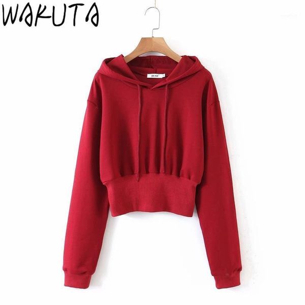 

wakuta casual short hooded hoodies women ins fashion running sweatshirts new solid elastic hem long sleeve warm pullovers 20201, Black