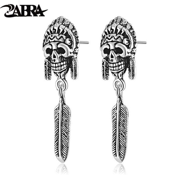 

stud zabra 925 sterling silver earrings for men vintage punk skull long mens fashion jewelry 2021, Golden;silver