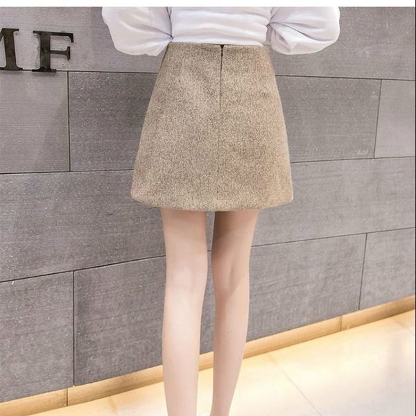 

2021 new autumn of women in wool knee skirts above short skirt high fallacy line mujer y389 gcpi, Black