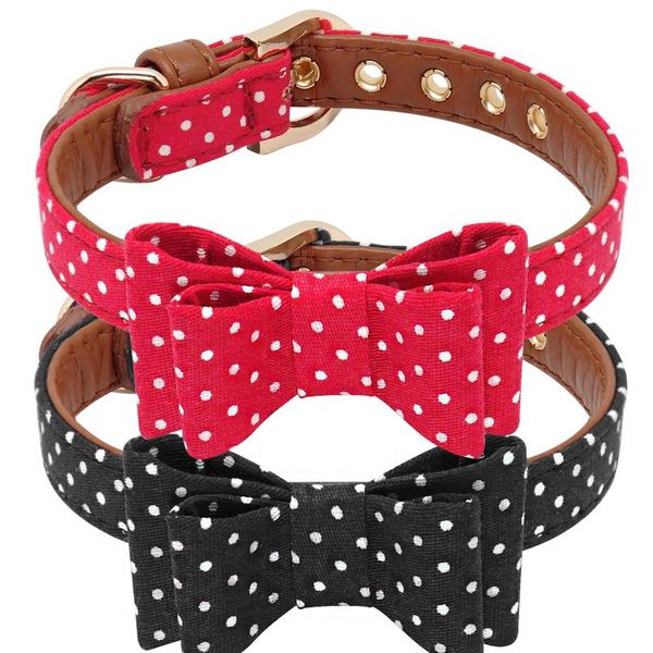 

small leather dog collar bandana dog walking leash cute dot bow cat collars lead leash for small medium dogs cats c qyltzi