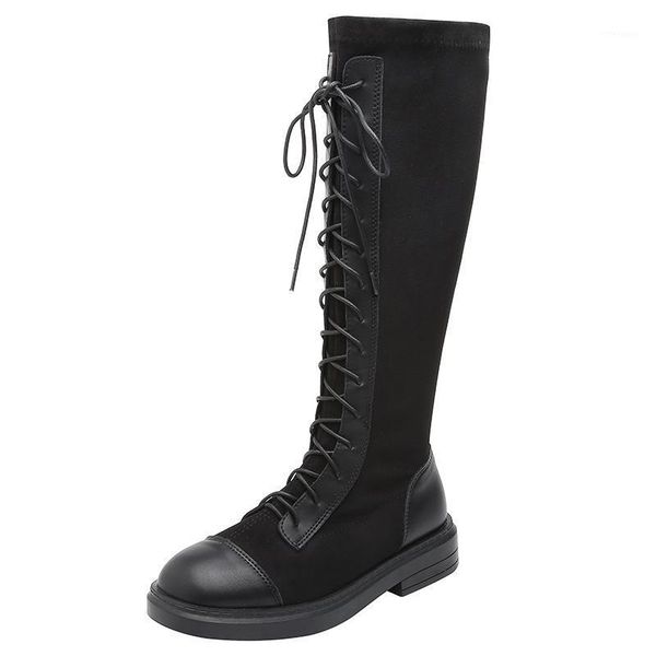 

boots women's winter warm high ladies fur lined lace up low heel suede shoes1, Black