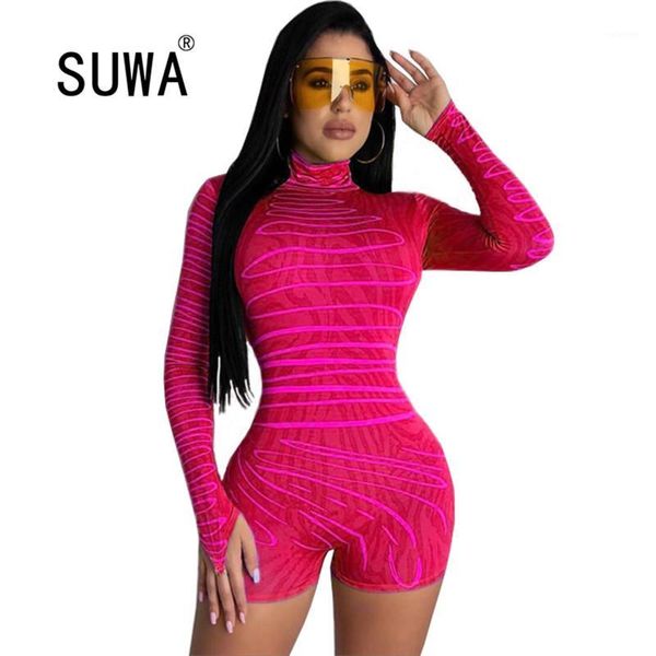 

evening party bodycon spandex jumpsuit for women summer clothes 2020 match long sleeve short romper club playsuit1, Black;white