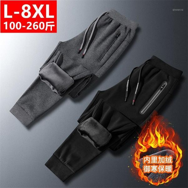 

fleece jogger mens pants straight trousers male winter warm velvet sweatpants 8xl tracksuit thick joggers outside autumn 20201, Black