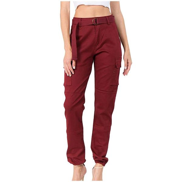 

women's high waist slim fit jogger cargo solid color pants with matching belt support wholesale dropshipping selling #t1g, Black;white