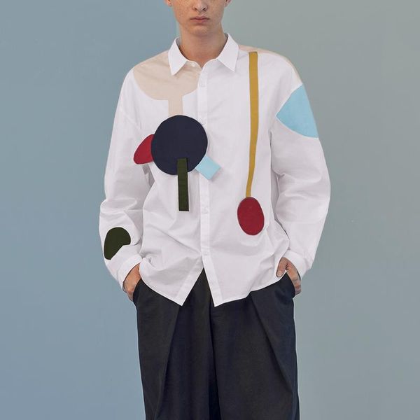 

incerun fashion men shirt printed patchwork 2020 long sleeve funny lapel casual hawaiian shirts brand camisas hombre streetwear, White;black