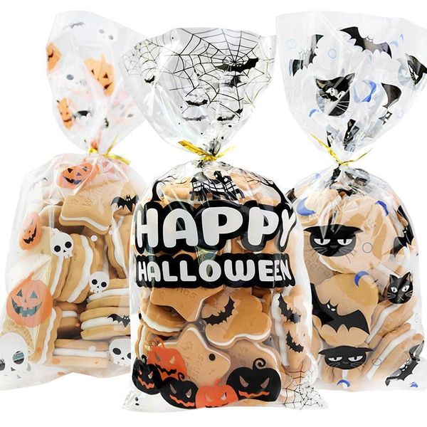 

50pcs halloween series cookie candy bags halloween pumpkin bat trick or treat kids gift bag biscuits snack baking plastic pouch1