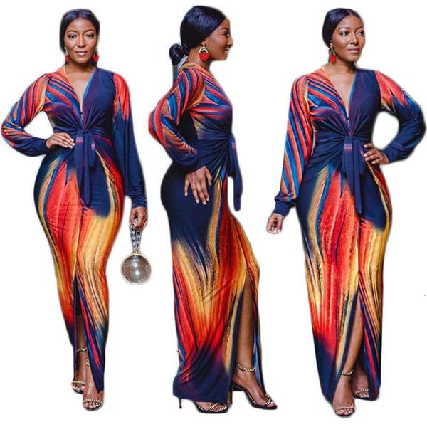 

long fdy071 women's dress deep v sleeve printed skirt, Black;gray