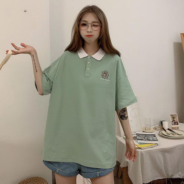 

women green shirt short sleeve cotton loose blue female embroidery harajuku shirts female while woman shirts 90s, White