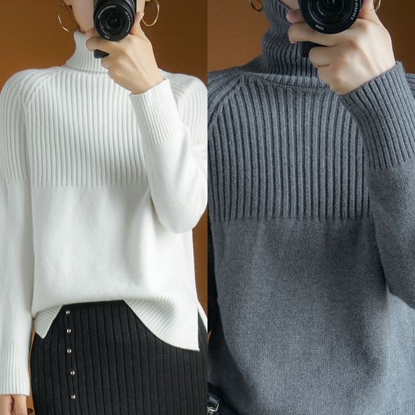 

new style woolen in autumn winter 2019 women's high neck loose lazy style sweater with pullover sweater pullover large size showing thi, White;black
