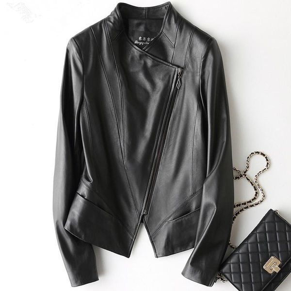 

kmetram leather jacket spring autumn jacket women genuine sheepskin coat female streetwear bomber jackets chaqueta mujer 2261, Black