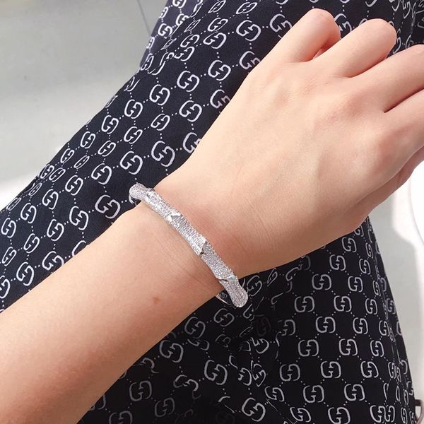 

women bamboo stainless steel zircon brand bangle womens bracelet party muse bangles classic charm fine jewelry ing, Black
